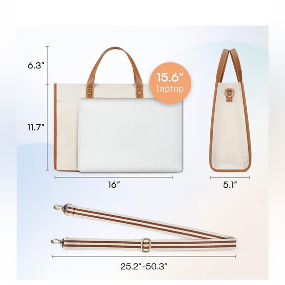 NWT Laptop Tote Bag | Canvas Laptop Bag 15.6 Inch | Work Shoulder Bag - Picture 5 of 6